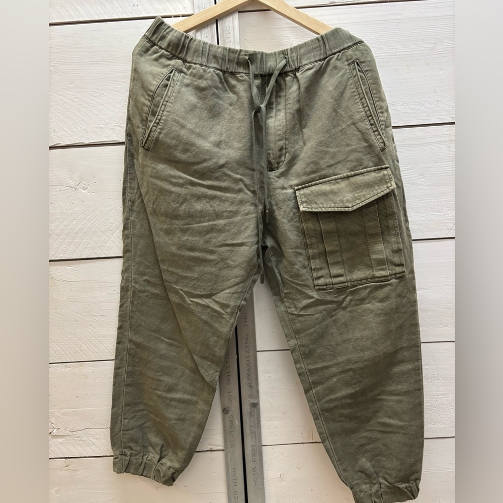 Armani Exchange olive green linen cargo pants - loose 31